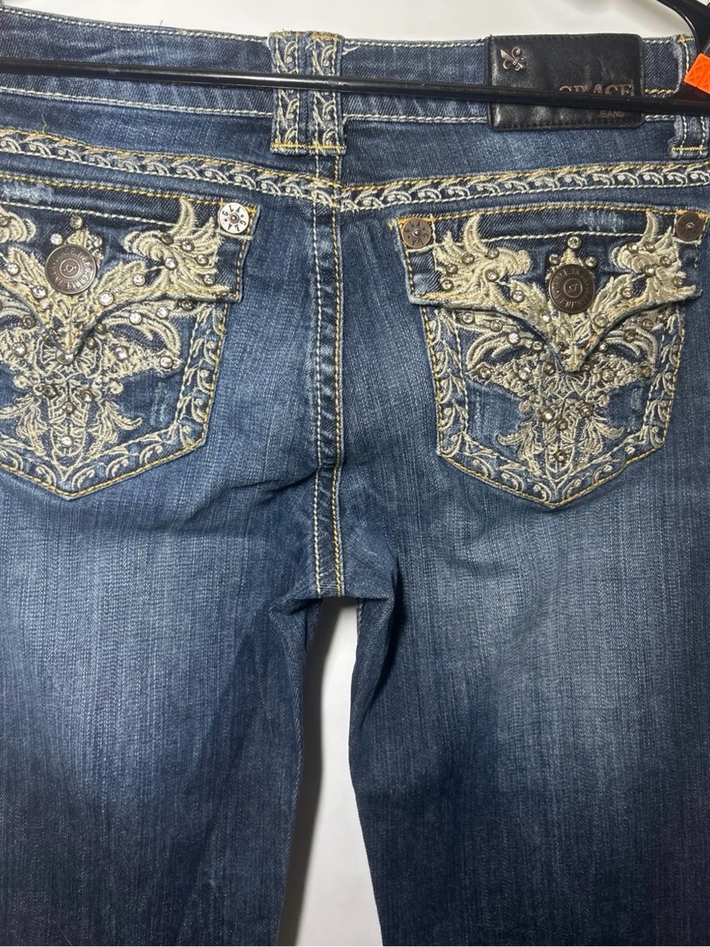 Grace in LA Dark Wash Flare Jeans - Blue - Picture 3 of 3